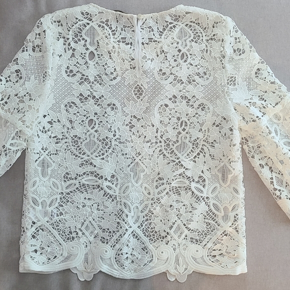 KOBI HALPERIN White Embroidered Guipure Lace Blouse Lantern Sleeve EUC M - Picture 10 of 16